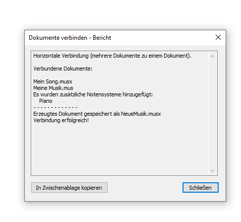 Dialogbox Dokumente verbinden Bericht